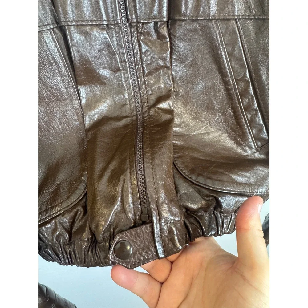Vintage Sears Men 42 70s Brown Leather Bomber Jacket Quilted Lining CA00222